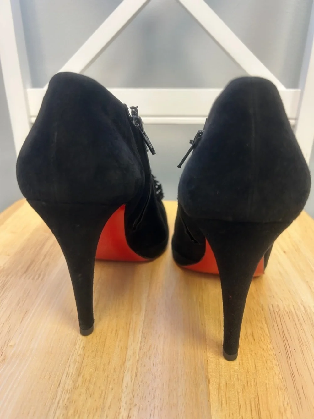 Authentic Christian Louboutin Goya Suede Fringe Black Bootie 10 US w/ Shoe Bags